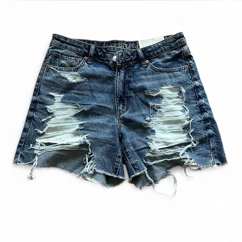 American Eagle Outfitters Highest Rise Baggy Ripped Blue Jean Shorts